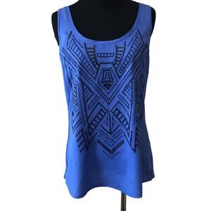 EXPRESS Blue Top With Black Sequence Embellishments Size S